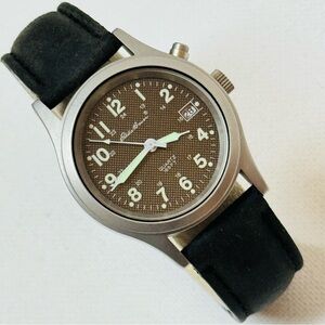 Vintage Eddie Bauer Light Up Field Men's Watch Perforated Dial Leather 53202